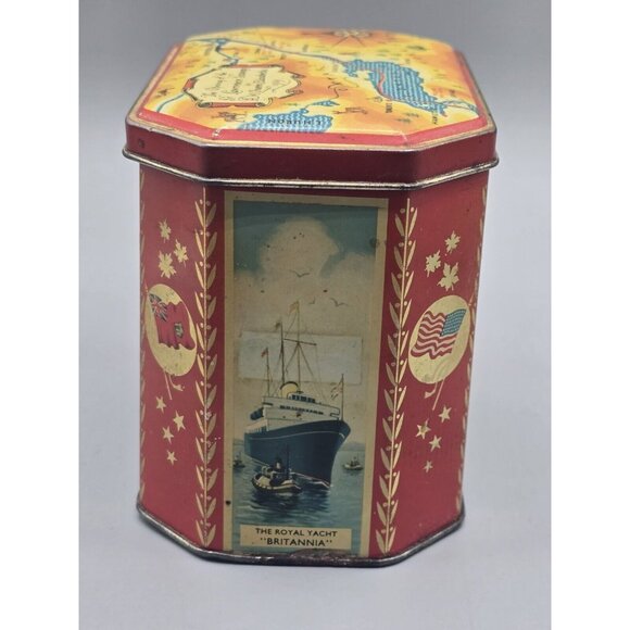 Queen Elizabeth II Biscuit Tin 1956 Opening St. Lawrence Seaway Gray‎ Dunn & Co - Picture 3 of 11